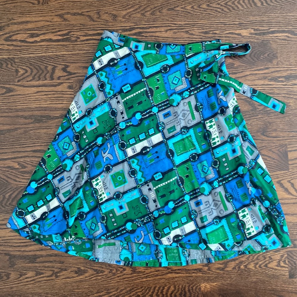 African print wrap midi skirt